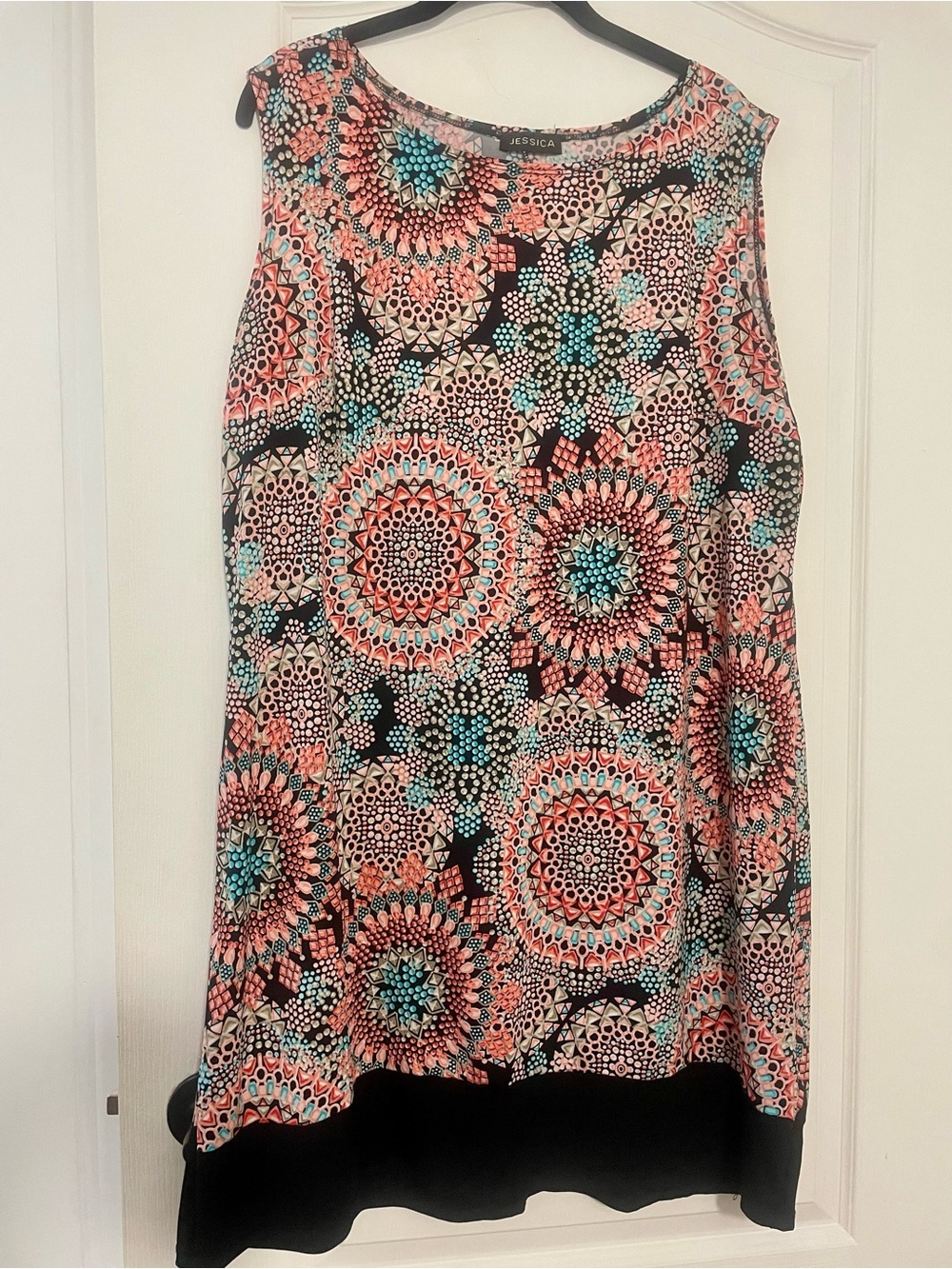 Jessica Coral and Teal Mandala A-Line Dress Size Large